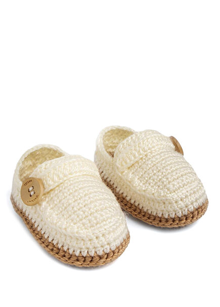 Ecru & Light Brown Side Button Unisex Baby Booties
