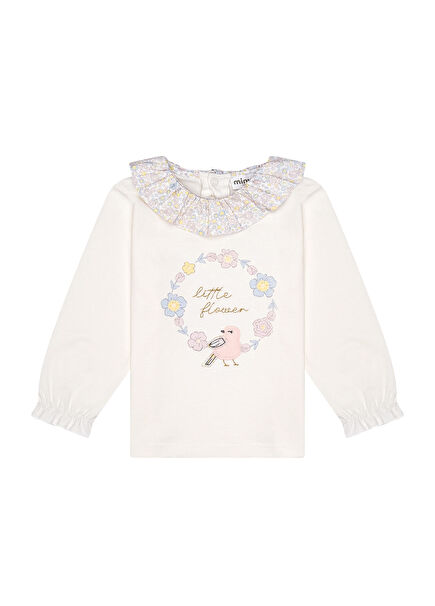White Collar Ruffle Detailed Long Sleeve Baby Girl T-Shirt