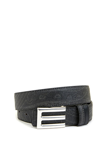 Black Silver Paisley Patterned Men's Belt