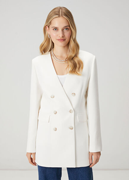 Beyaz Kruvaze Blazer