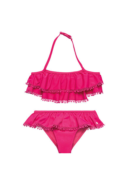 Fuşya Boyundan Bağlama Kız Çocuk Bikini Takımı