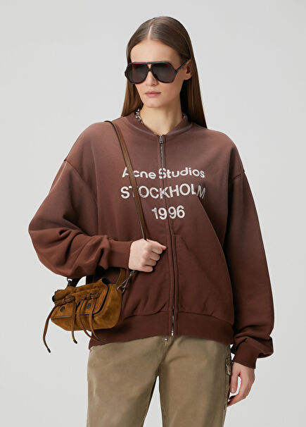 Kahverengi Fermuarlı Logolu Sweatshirt