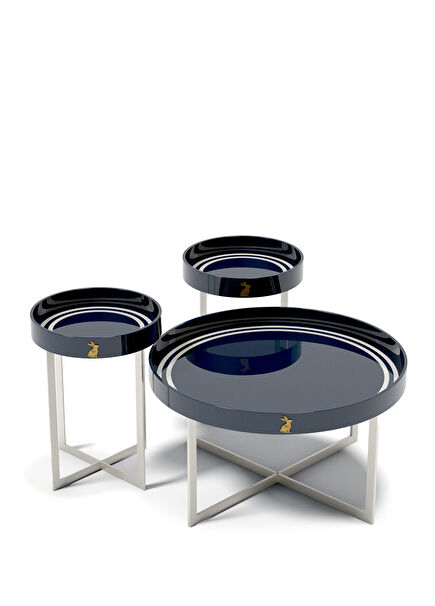 Lacivert Beyaz Ahşap Lake Orta Sehpa