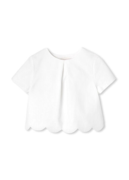 White Honeycomb Textured Short Sleeve Girl Blouse