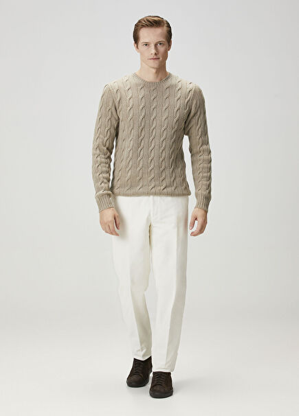 Taba Saç Örgü Dokulu Yün Kazak