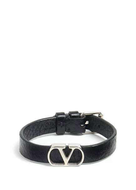 VLogo Black Men's Leather Bracelet