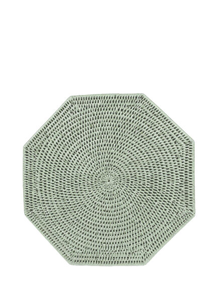Patterned Green Rattan Octagonal Placemat