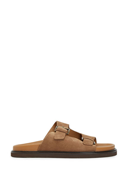 Tobacco Double Strap Men's Suede Slippers