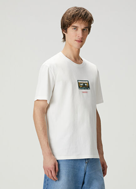 White Figure Printed Logo Detailed T-Shirt