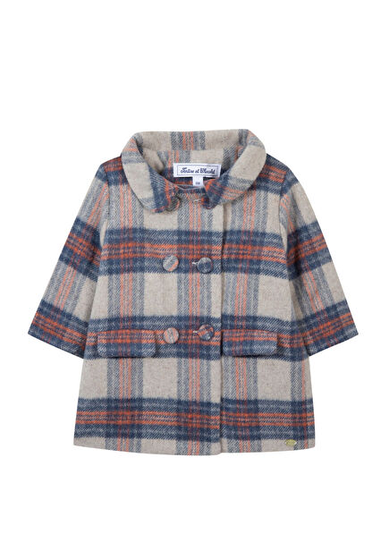 Kareli Renkli Kız Çocuk Kaban