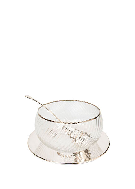 Cam Gümüş Tablalı Kepçeli Salata Kasesi