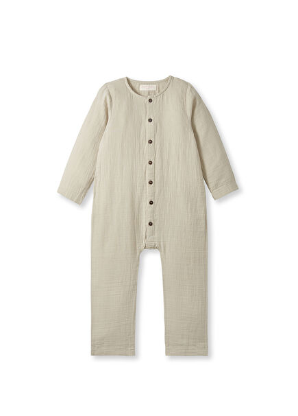 Muslin Long Sleeve Stone Colored Kids Jumpsuit