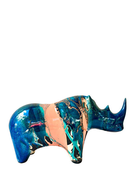 Multicolored Medium Rhinoceros Ceramic Object
