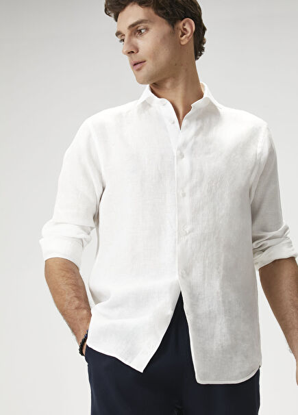 Comfort Fit White Linen Shirt