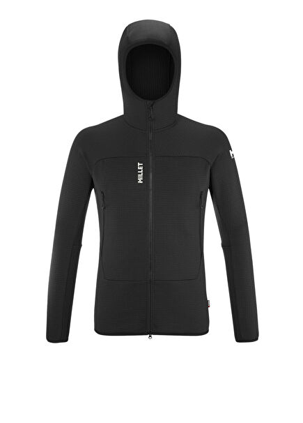 Fusion Grid H Black Zippered Hooded Men's Fleece Jacket MIV9024 0247