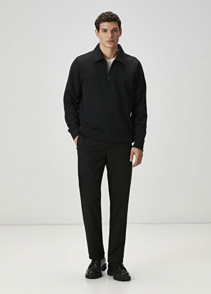 Siyah Polo Yaka Sweatshirt