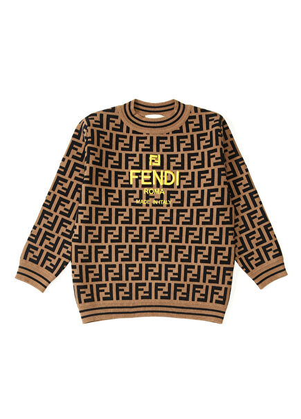 Kahverengi Logolu Çocuk Yün Triko