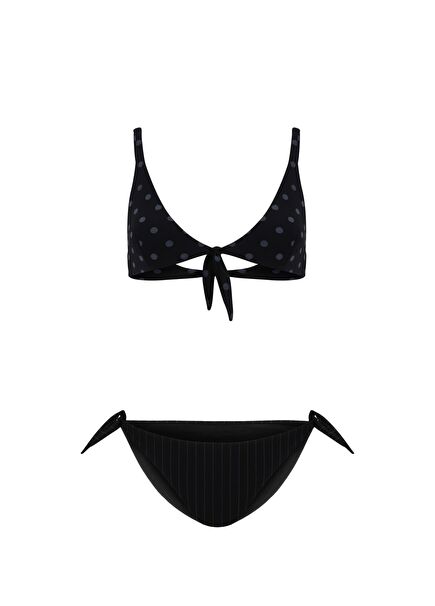 Gina Siyah Puantiyeli ve Çizgili Bikini Takımı