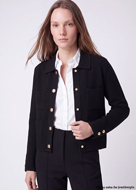 Black Ottoman Texture Snap Knit Jacket