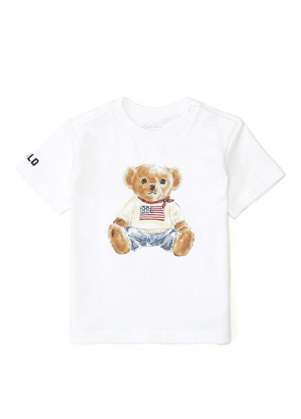 Beyaz Logo Baskılı Erkek Bebek T-shirt