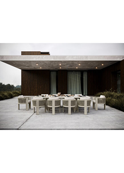 Ralph-Ash Sand Color Teak Wood 10 Seater Garden Table Chair Set
