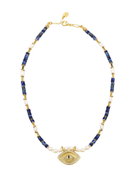 Azure Gaze İncili Nazar Altın Kaplama Kadın Kolye