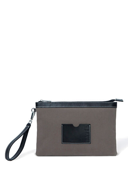 Stitched Vizon Siyah Kanvas Kadın Clutch Çanta