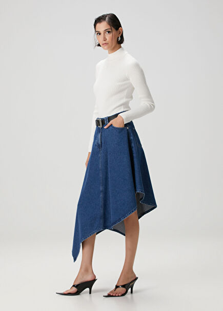 Mavi Asimetrik Denim Etek