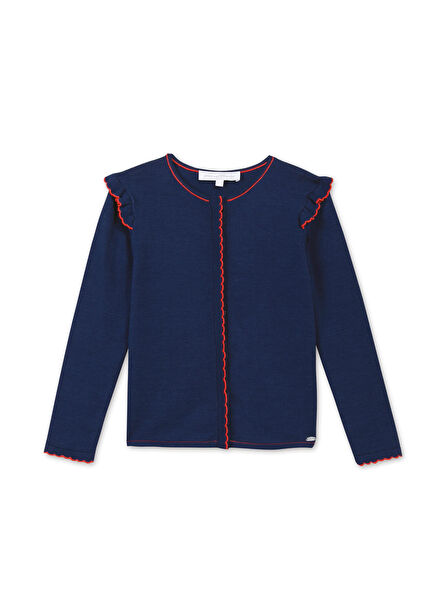 Midnight Blue Red Pitting Girls' Knit Cardigan