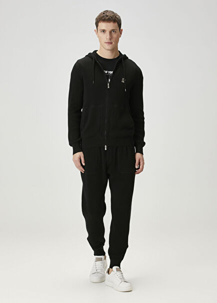 Black Waist Corded Knitwear Sweatpants
