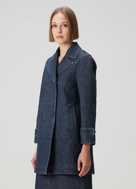Navy Blue Double-Breasted Denim Jacket