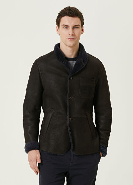 Kahverengi Shearling Detaylı Süet Ceket