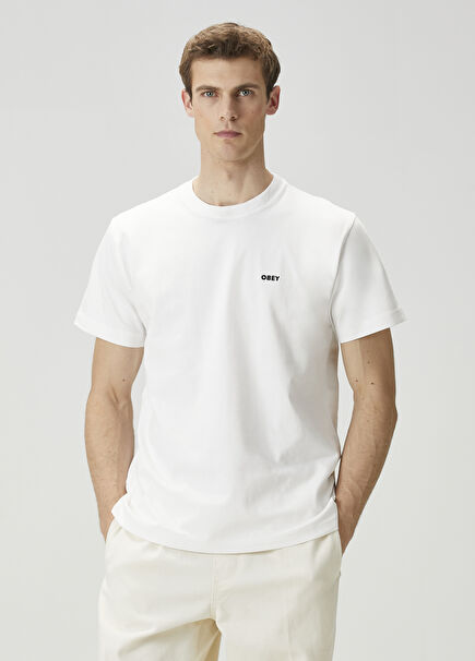 Beyaz Logo Nakışlı T-shirt