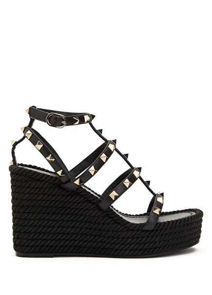 Rockstud Siyah Kadın Deri Espadril