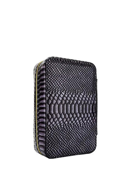 Lighter-Cutter-Flask Set Black Leather Travel Cigar Bag