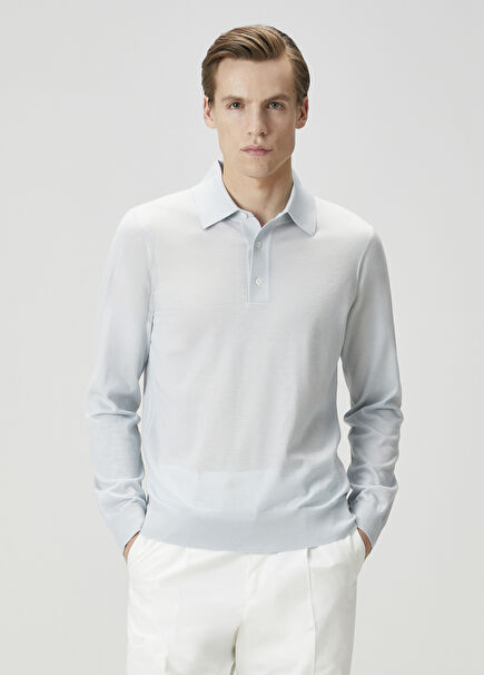 Light Blue Wool Polo Sweater
