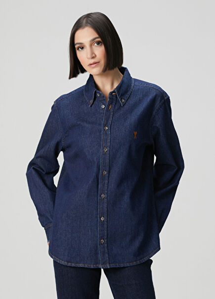 Classic Fit Navy Blue Denim Shirt
