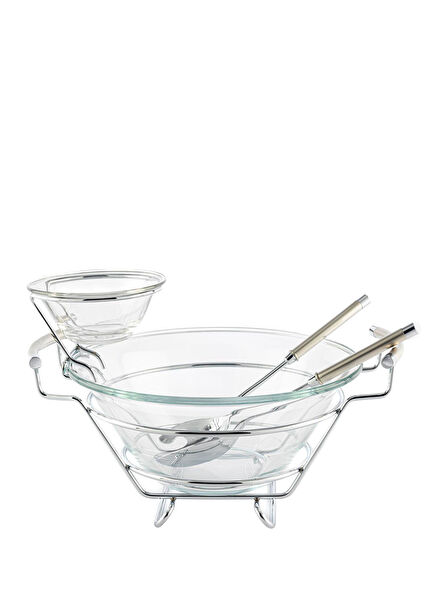 Perle Standlı Çelik Cam Sos ve Salata Kasesi Servis Seti