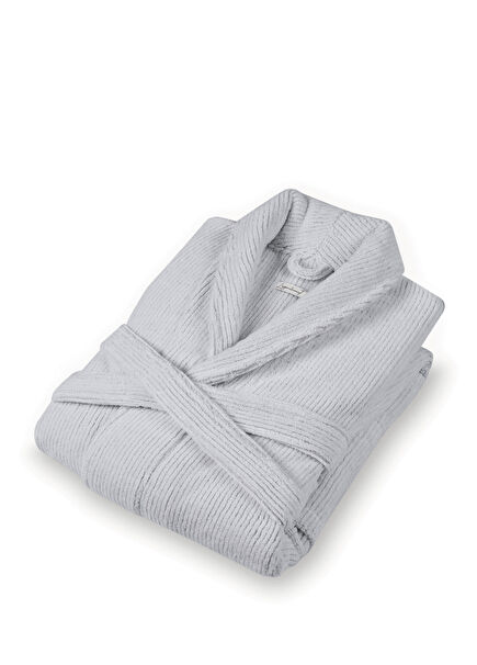 Slim Ribbed White Gray Cotton Unisex Bathrobe