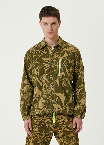Khaki Leaf Patterned Outer Shirt