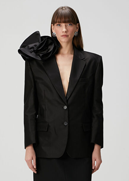 Siyah Çiçek Patch'li Ceket