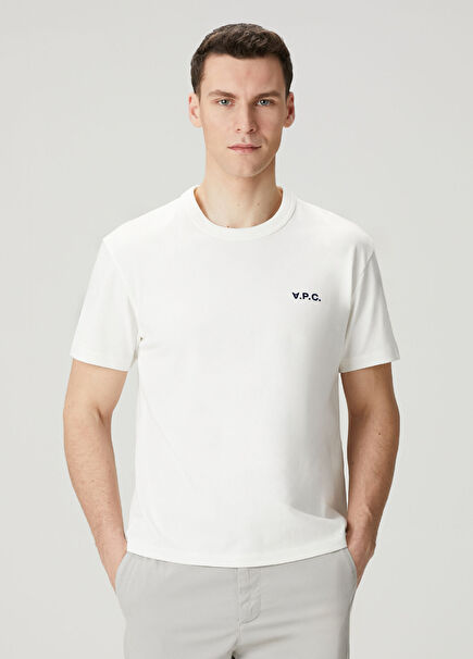 Kırık Beyaz Logo Baskılı T-shirt