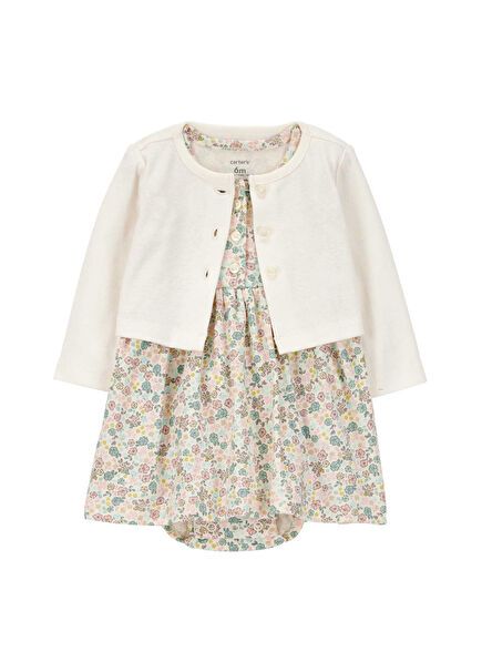 Layette Renkli Hırka ve Elbise Kız Bebek 2'li Set 