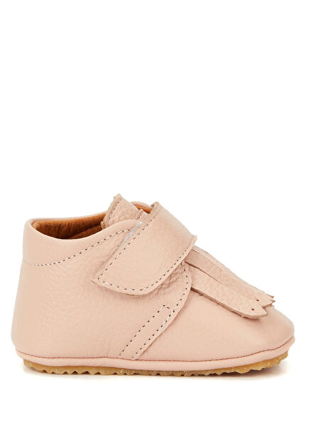 Pudra Püskül Detaylı Kız Bebek Deri Ayakkabı