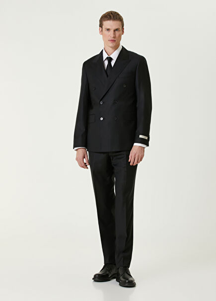 Black Double-Breasted Wool Suit