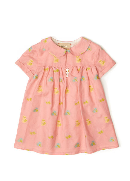 Pink Leaf Print Baby Girl Dress