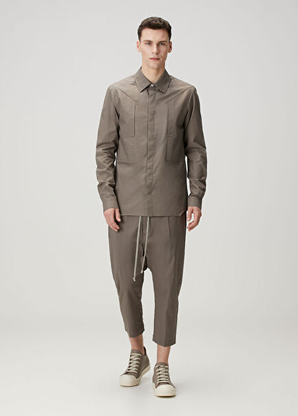Beige Waist Corded Trousers