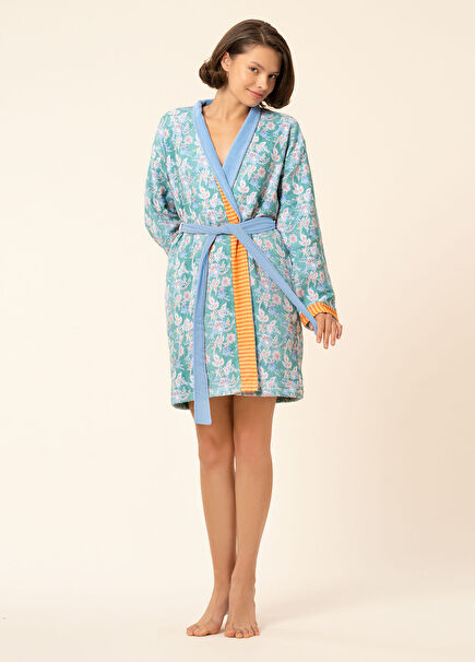 Tabea Yeşil Müslin Pamuk Şal Yaka Kadın Bornoz