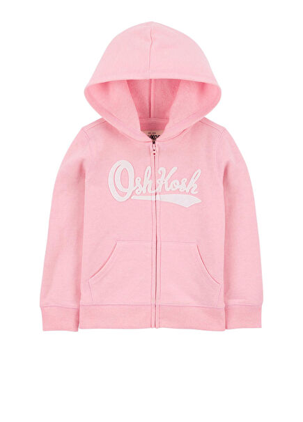 Pembe Kapüşonlu Fermuarlı Kız Çocuk Sweatshirt