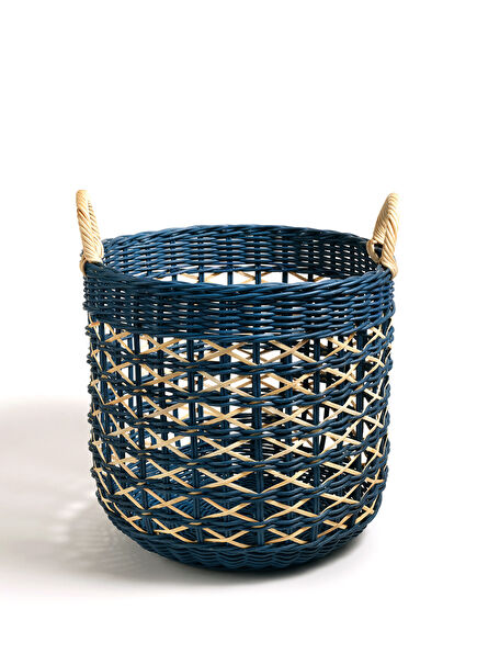Java Navy Blue Rattan Basket 39 cm